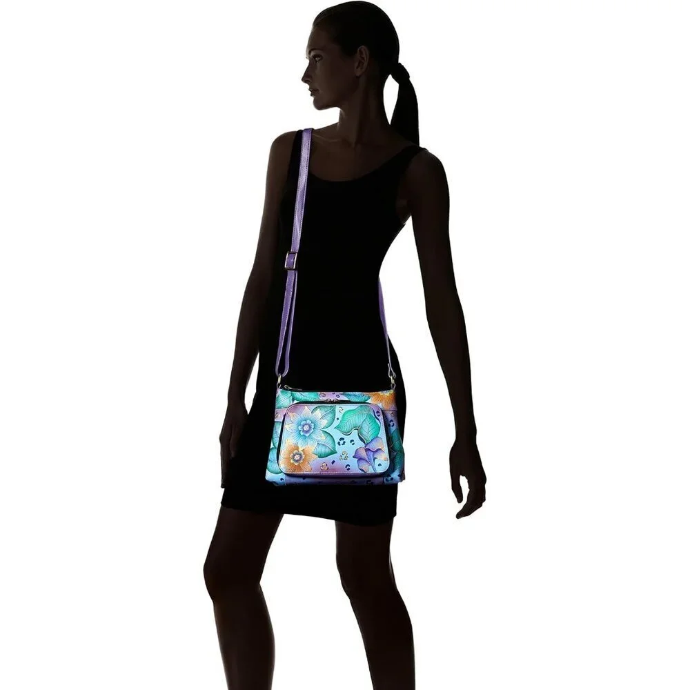 Women's Leather Crossbody Organizer Hand-painted Tropical Safari Fashion